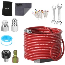 Pressure Washer Cleaning Kit Sewer Jetter Kit for 1/4 Inch NPT Corner Max Working Pressure Drain Cleaner Hose 5800 PSI Durable Sewer Blasting Hose 2 Sewer Blasting Nozzles … (25FT)