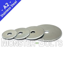 MonsterBolts 3/8" Stainless Steel Fender (Penny) Washers, A2 / 304 - 3/8 x 1-1/4", 1-1/2" - 3/8" x 1-1/2", 10