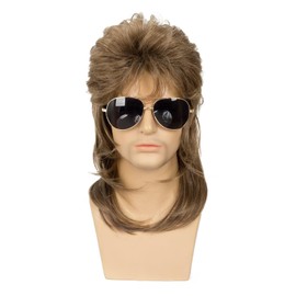 Dsimeig Men's Mullet Wigs 70s 80s Retro Cosplay Costume Wig Rocker Disco Fancy Wigs, Light Brown