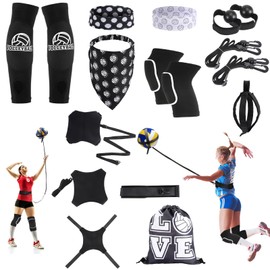 Hoemwarm 9 Pcs Volleyball Training Equipment Aid Kit, Girls Volleyball Trainer Knee Pads Elastic Belt Hand Straps Arm Sleeves Bags Volleyball Spike Trainer Gear Gifts for Beginners Coaching Supplies