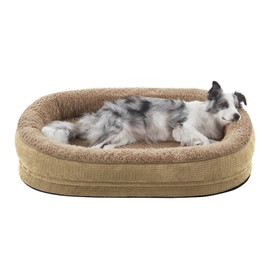 JOEJOY Orthopedic Dog Beds Large Sized Dog, Egg-Crate Memory Foam Pet Couch Bed with Bolster Sides, Waterproof Lining, Removable Washable Cover & Non-Slip Bottom, Light Brown