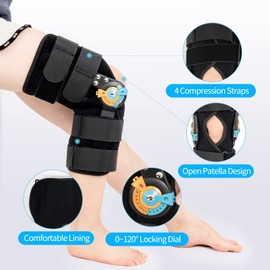 Short Knee Brace Adjustable Knee Brace Stabilisation ROM Post-Operative Knee Immobiliser Adjustable Knee Immobiliser with Side Leg Stabilizers for Meniscus Tears Men Women (L)