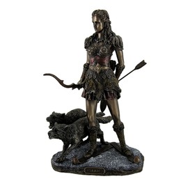Resin Statues Skadi Norse Giantess Ski Goddess Of Winter And Mountains With Wolves Statue 8 X 10.5 X 7 Inches Bronze