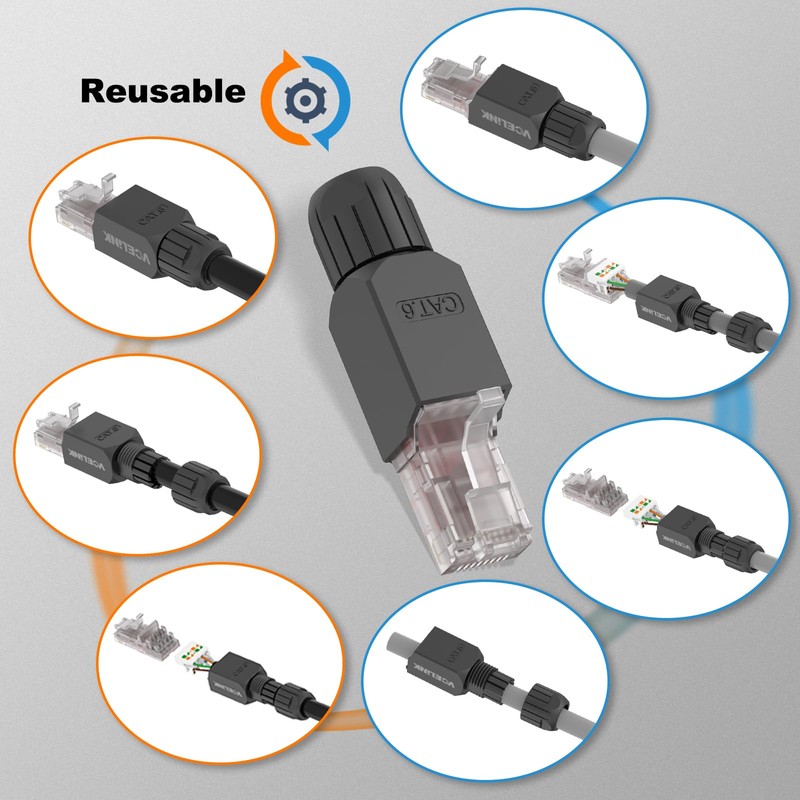 VCELINK Conectores RJ45 sin herramientas, enchufe modular Cat6 sin herramientas,