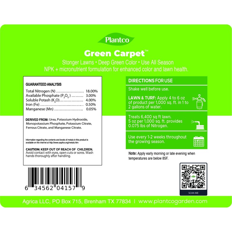 Green Carpet Lawn Liquid Fertilizer with Balanced NPK 18-3-4 with