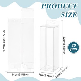 BENECREAT 20Pcs Clear Gift Boxes with Film, Rectangle Transparent PVC Favor Boxes 7x7x22cm for Wedding Party Treat Candy Cupcakes