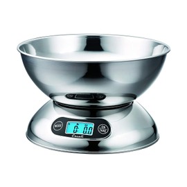 Escali Rondo Contemporary Kitchen Bowl Scale 2-Quart, Dishwasher Safe Bowl, Measures Liquids and Dray Ingredients, LCD Digital Display, 11lb Capacity, Stainless Steel