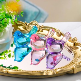 3Pcs Crystal Colourful Bird Figurines - Collectible Ornaments Glass Bird Gifts for Women Lovers (Blue, Pink, Purple)