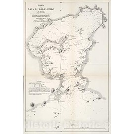 Historic Pictoric Map : Pianta Della Baia di Rio - Janeiro, 1857, Vintage Wall Decor : 16in x 24in
