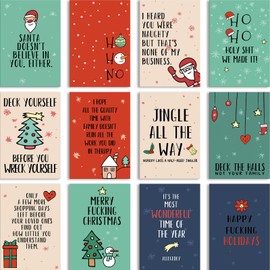 Obbyidk 24 Pack Humorous Christmas Cards Assortment, 12 Design Assorted Boxed Sarcastic Christmas Cards, Happy Holiday Cards With Envelopes & Sealing Stickers, 4 x 6 Inches