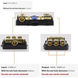 RED WOLF Car Mini Anl Fuse Holder 3 way Auto Stereo Audio Fuse Distribution Block 60a for Auto Car Boat DC 12-48V