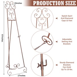 GlikCeil 17 x 15 x 57 Inches Metal Scroll Easel Stand for Display Wedding Sign Poster Adjustable Portable Art Easels Poster Easel with Chain Support for Painting Coffee Shop Exhibition Canvas(Bronze)