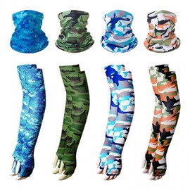 Ice Silk Sun Protection Arm Sleeves & Magic Scarf Set - Summer Outdoor Gear for Men and Women (53cm) Head Scarf/Sapphire Blue 5ea