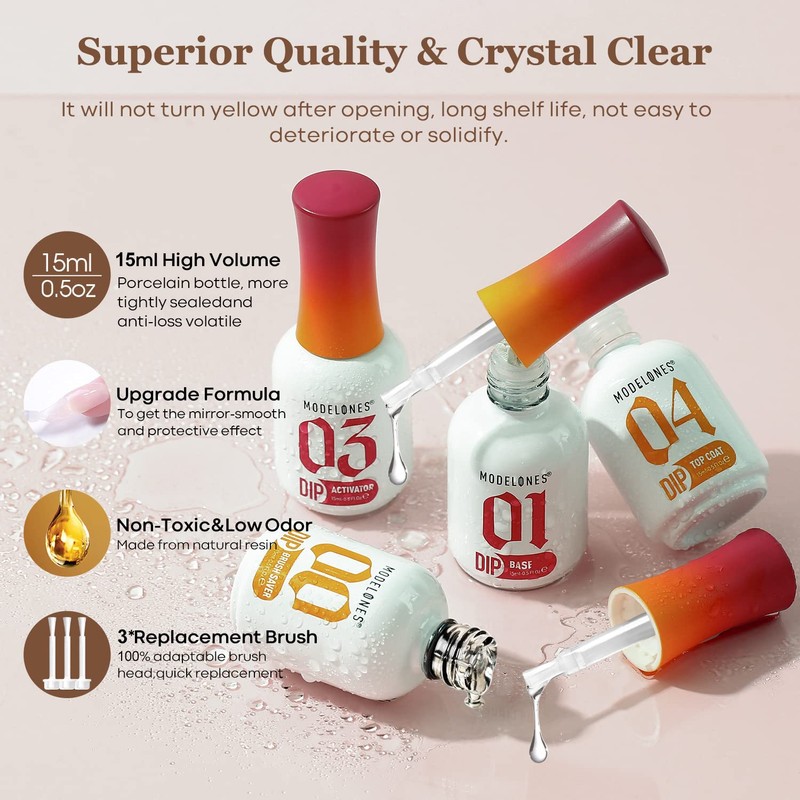 modelones Dip Powder Liquid Set 4+4 Pcs, Dip Powder System