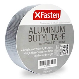 XFasten Super Waterproof Aluminum Butyl Tape, 2-Inch x 33-Foot, Aluminum Foil Tape with Butyl Rubber Adhesive for Window and Metal Roof Flashing, Patching and Gutter Leak Repair