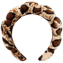 Spa Headbands Puffy Makeup Skincare Headbands for Washing Face or Facial, Terry Cloth Fabric Shower Hair Accessory for Makeup Removal Shower Skin Treatment(Bigger leopard print)