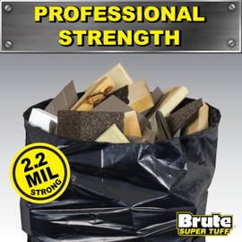 Brute Super Tuff Heavy Duty 2.2 MIL Contractor Bags, Extra Large Trash Bags, Twist Tie Closure, Black, 55 Gallon, 15 Count