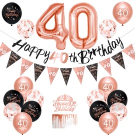 Women 40th Birthday Decorations Black Rose Gold 40th Black Rose Gold Birthday Decorations 16 Pack Women Happy 40th Birthday Decorations by Wonsta