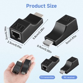 OIHCAZ HDMI to RJ45 Extender, 2-Pack HDMI Extender Transmitter and Receiver Network RJ45 Over Ethernet LAN Cat 6 / 6e Support HDTV 1080P 3D