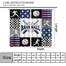 JanJCurt Baseball Curtains for Boys Kids, Baseball Sports Theme Ball Game Patchwork Baseball Bat Print Window Treatments for Teens Men Bedroom Living Room 42x45in （No Blackout）