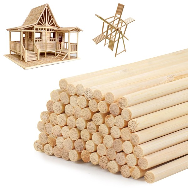 Phinus 68PCS Wooden Dowel, 1/4 x 12 Inch Dowels, Dowel