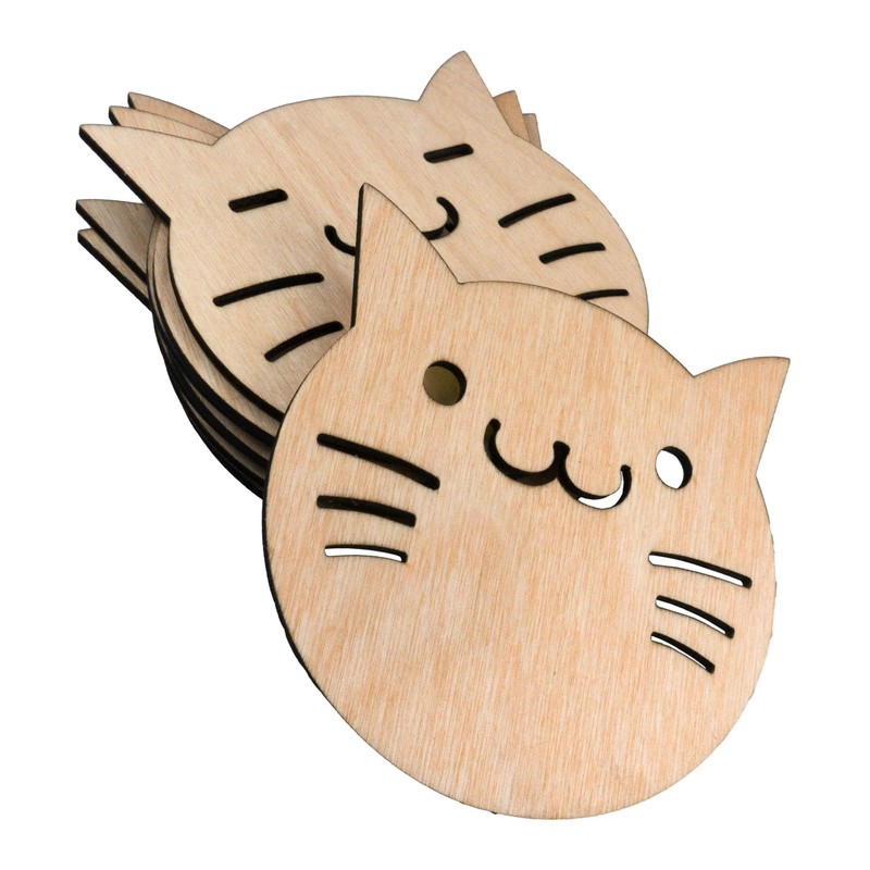 CHIC&CHARM Set of 8 Wooden Cat Coasters - Perfect Decoration