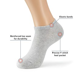 MONFOOT Men's/Women's 10 Pairs Thin Cotton Low Cut Ankle Socks, Grey Large Multipack