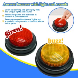 Buzzer with Sound and Light, Pack of 2 Learning Resources Buzzer for Children, Game Buzzer Buttons, Game Show Buzzer Toy, Answer Buzzer, for Classroom Activities, Family Games, Competition
