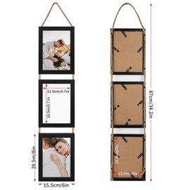 QUTREY 5x7 Collage Picture Frames Black, 6 Openings Vertical Hanging Photo Frame Set Display 5 by 7 inch Pictures for Wall Decor, 2 Pack