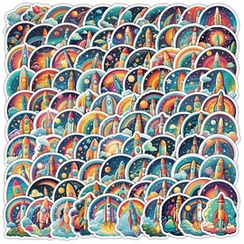Rocket Stickers Pack of 100 Vinyl Cool Funny Space Stickers for Laptop Scrapbook Luggage Car Suitcase Skateboard Motorcycle Guitar Waterproof Cartoon Trendy Space Rocket Stickers for Teenagers