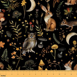 Feelyou Boho Mushroom Upholstery Fabric for Chairs 3 Yard Cute Owl Squirrel Fabric by The Yard Kids Botanical Floral Waterproof Outdoor Fabric for Chairs Animlas Reupholstery Fabric Decor