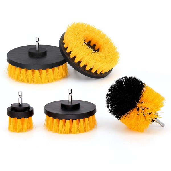 Drill Brush Attachments 5 Pieces Nylon Power Brush Scrubber Cleaning Kit All Purpose for Grout, Bathroom Surface, Sinks, Shower, Corner, Car Detailing, Carpet, Wooden Floor, Laundry Room Cleaning
