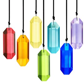 HDCRYSTALGIFTS 7pcs Crystal Suncatcher Prisms 3'' Window Hanging Ornament Rainbow Glass Prism Sun Catcher Decor for Home Garden