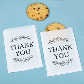 Big Dot of Happiness Rustic Leaves Thank You Kraft Brown Paper Treat Bags, Wedding or Birthday Party Individual Candy Snack Favors, Greaseproof Paper Sandwich Cookie Bags - 25 Count