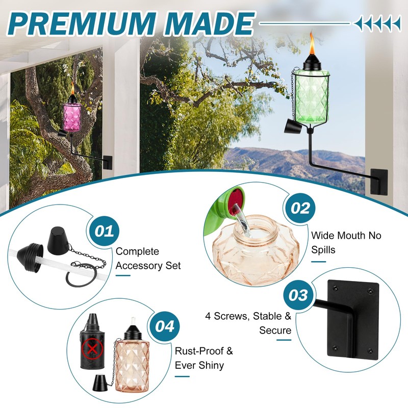 Glass Garden Torches for Outside,Outdoor Citronella Torch with Wall Mounted