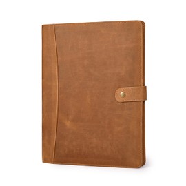 DHAMPOOH Genuine Leather Portfolio – Tan Brown Professional Organizer & Resume Folder, Antique Leather Business Document Padfolio with Writing Pad, Ideal Gift for Men & Women