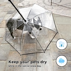 PETLESO Dog Umbrella for Small Dogs, Clear Dog Umbrella Rainproof, Pet Umbrella with Leash