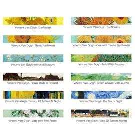 Berkin Arts 12Pcs Cute Square Crystal Glass Strong Magnetic Refrigerator Magnet Fridge Sticker Post-impressionism Yellow Blue Teal Plant Sunflower Starry Night Vincent van Gogh Series
