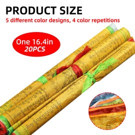 Prayer Flags Tibet with Avalokitesvara, Gandhanra Tibetan Prayer Flags Gold Print, Wind Horse Flag, Lungta Flags, for Buddhist Altars, Meditation Rooms, Outdoor Decoration, 5 m Long, 20 Flags