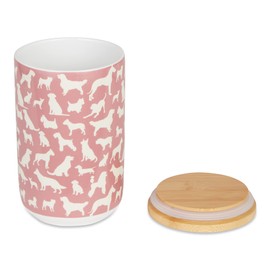 Bone Dry Ceramic Treat Jar for Cats and Dogs, Bamboo Lid, Dishwasher Safe Canister, 4x6.5, Rose, Dog Treats