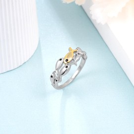 Zunxinsan Swim Against The Current Ring 925 Sterling Silver Inspirational Rings Inspirational Gifts for Women (Size:8)