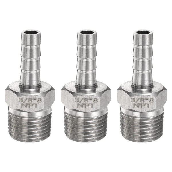 sourcing map 3pcs Stainless Steel Hose Barb Fitting 0.3" (8mm)