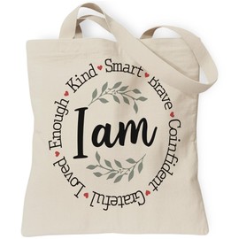 Gifts for Kids Tote Bag, I Am Kind Library Bag for Kid Reusable Grocery Shoulder Canvas Bags