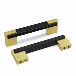 Rergy 10 Pack Adjustable Cabinet Pulls Black and Gold, 3 and 3 3/4 inch Hole Spacing Cabinets Handles, 2 Tone Dresser and Drawer Pull, Square Kitchen Hardware