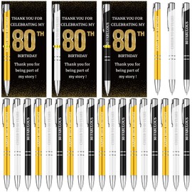 Shknldzsm 24 Set 80th Birthday Party Favors Pens with Thank You Cards