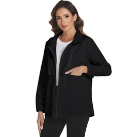 Avoogue Packable Rain Coat for Women Waterproof Lightweight Rainwears with Hood Cycling Windbreaker (Black, XL)