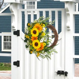 Sunflower Wreath for Front Door,17.7" Spring Summer Wreaths for Front Door Sunflower Decor,All Season Yellow Daisy Flower Wreath for Indoor Outdoor Wall Porch Home Decorations