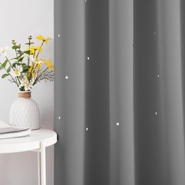NICETOWN Silver Grey Star Blackout Curtains for Kid's Bedroom, Grommet Thermal Insulated Room Darkening Short Curtains for Living Room, 2 Panels, 42" Wide x 63" Long