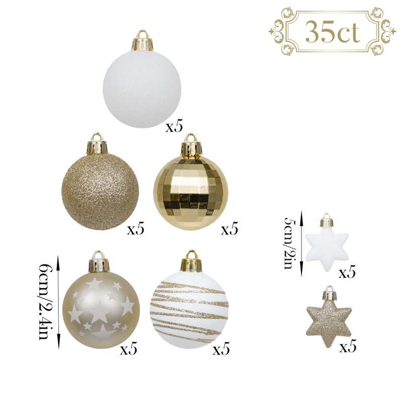 Valery Madelyn Gold White Christmas Baubles Tree Decorations - 35pcs
