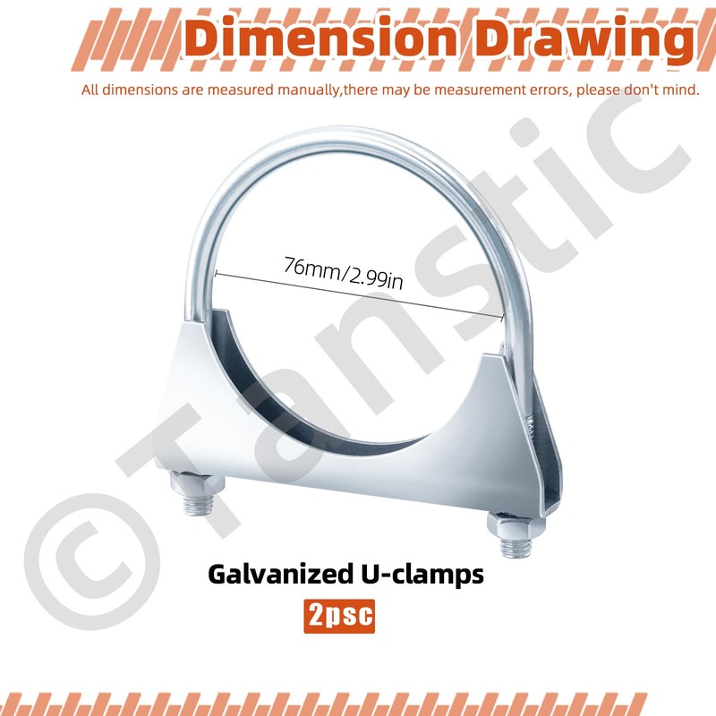 Tanstic 2 x 3 inch U-bolt clamp, exhaust U-clamp, silencer,